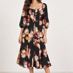 Markarian Silk Floral Corset Midi Dress Sz. 4
